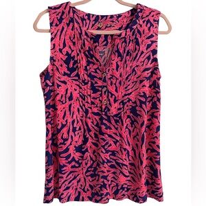Lilly Pulitzer Pink Coral Reef Print Sleeveless Blouse Size Large